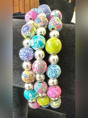 Viva Beads Jilzarah Multicolor Clay Bead Memory Wrapped Bracelet Silver Tone